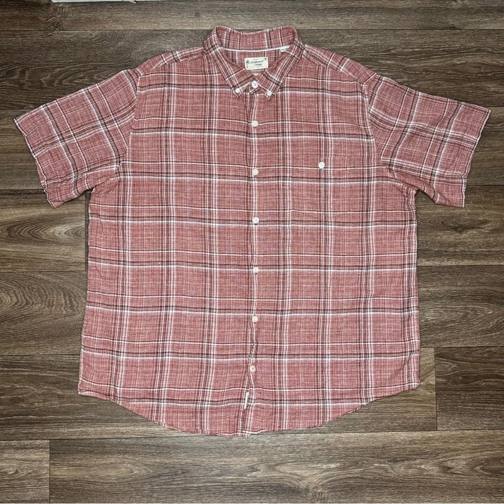 Weatherproof Vintage Men’s XXL Shirt Washable Linen Short Sleeve Red Plaid